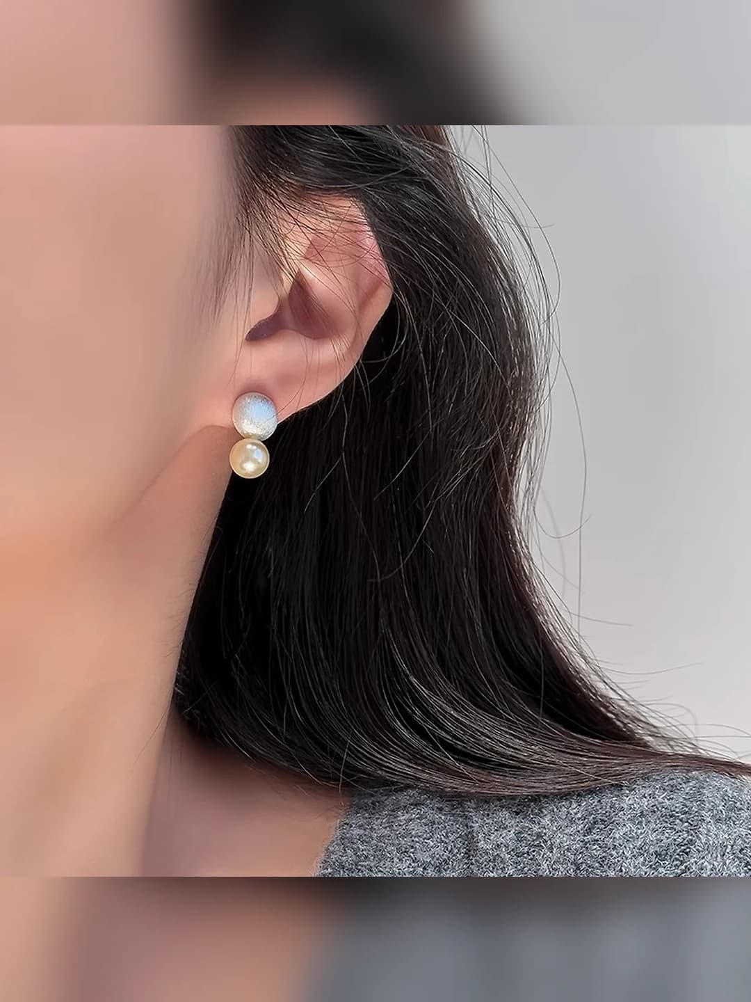 Women's brass stud earrings with electroplating, brushed matte finish, round shape, pearl, dual wear style