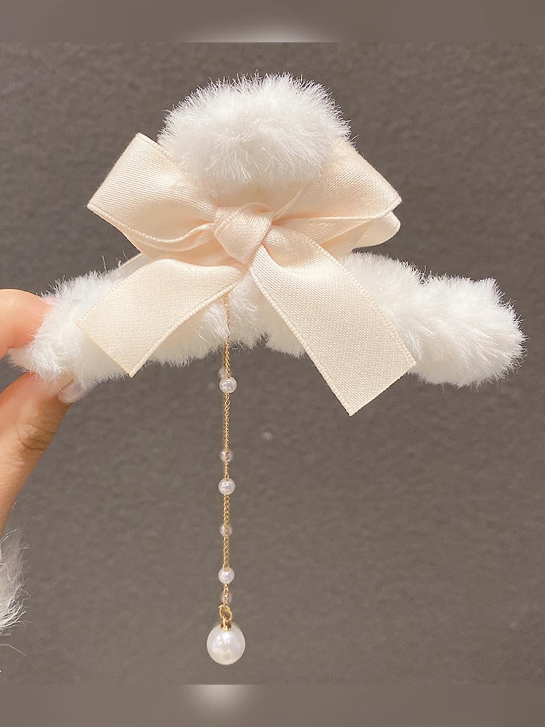 92# White bow pearl fringe
