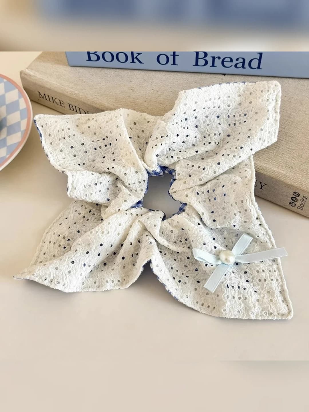 14# Blue plaid lace, double-sided - 24 cm