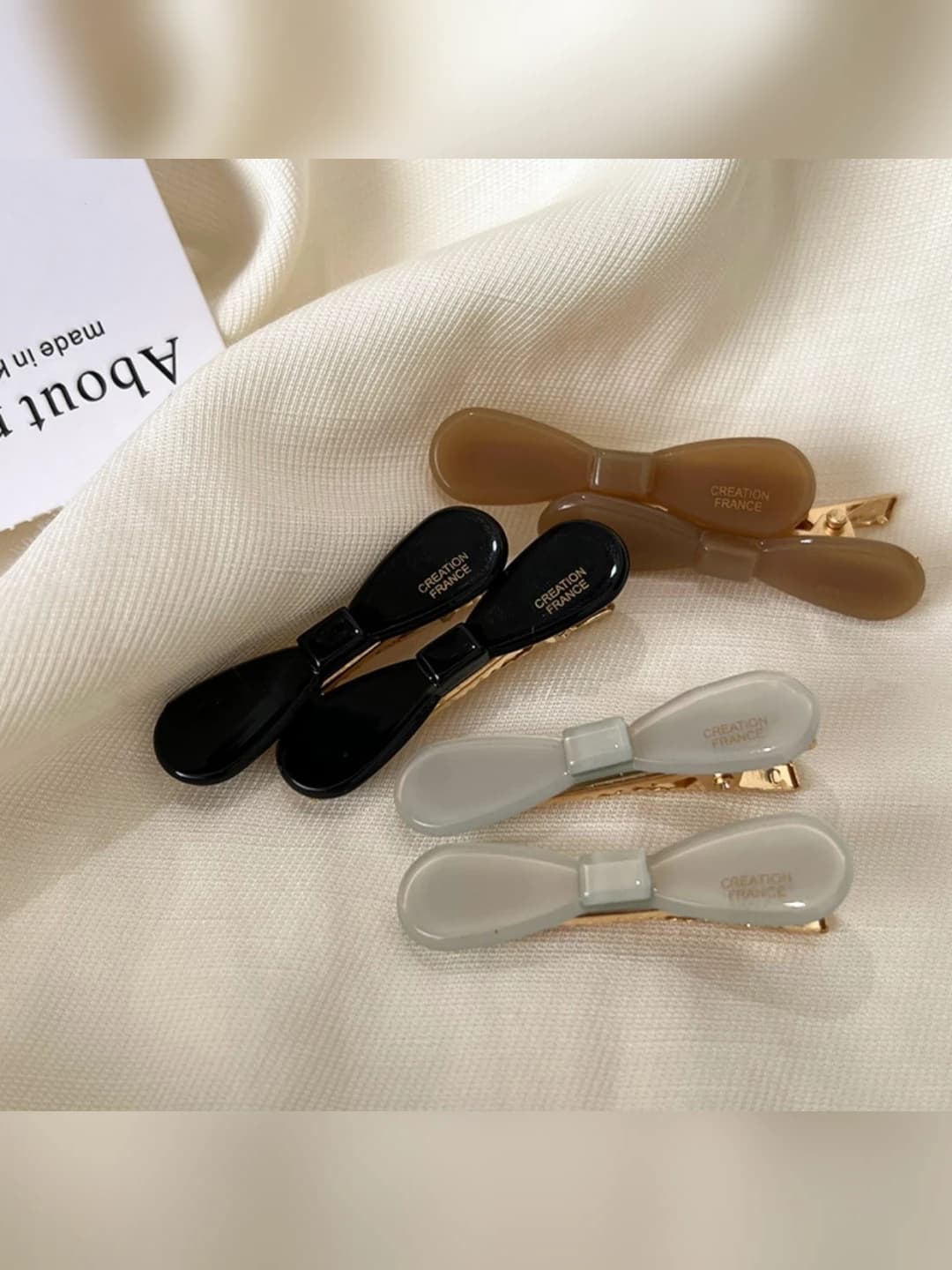Women's solid acetate bar clip handmade with bow, korean style, fresh and sweet design element