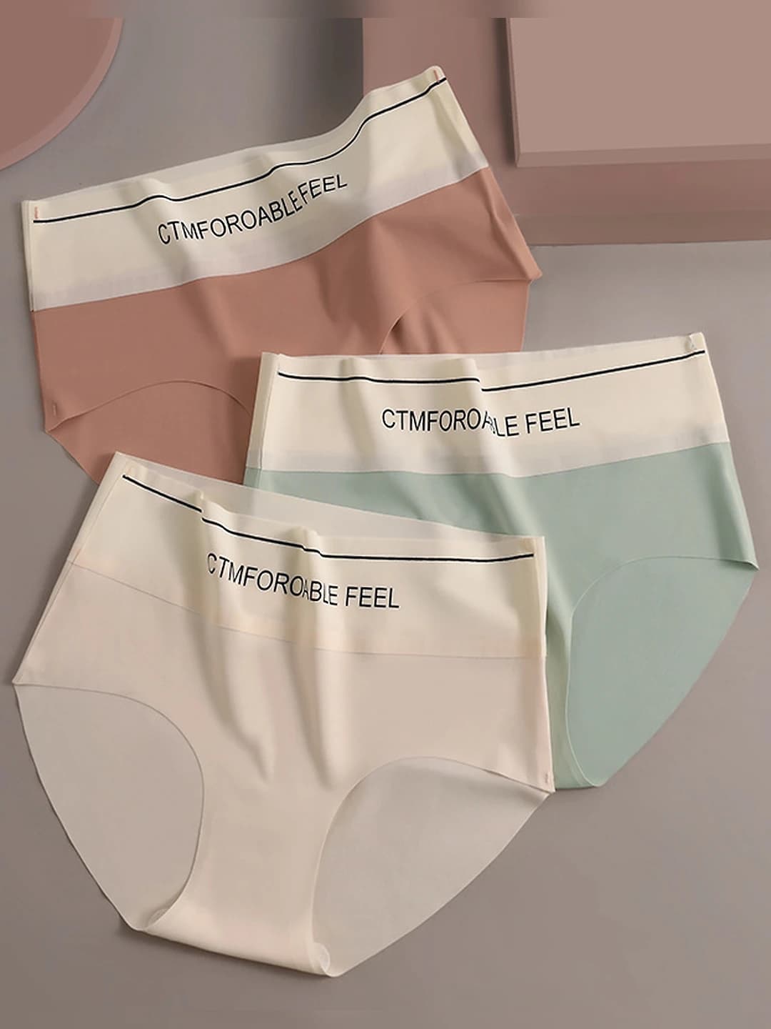 Women's high-waist color-block briefs: ice-silk fabric, pure cotton, mulberry silk, antibacterial, seamless, breathable, quick-dry