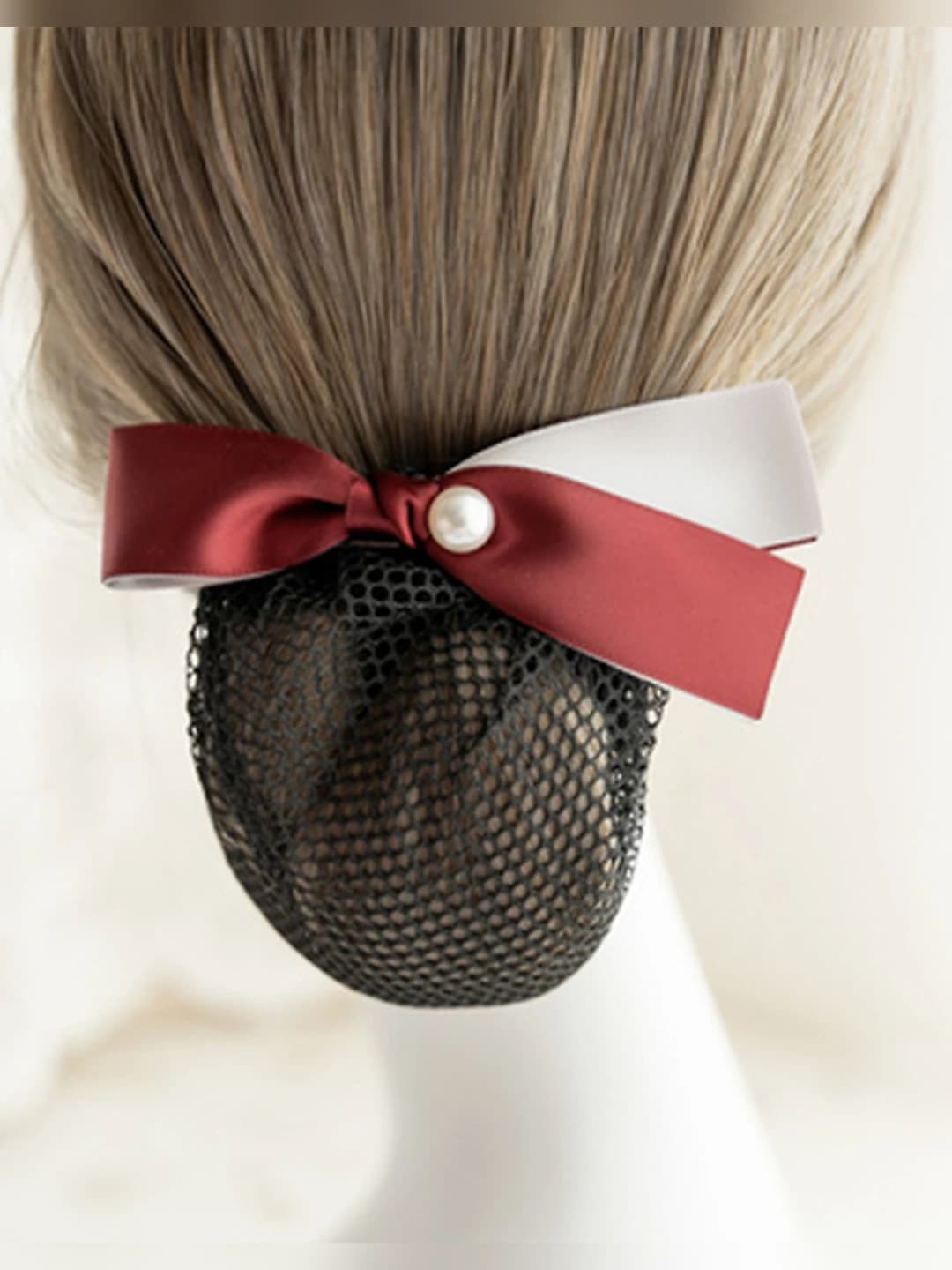 Single pearl, angled, burgundy, fine mesh