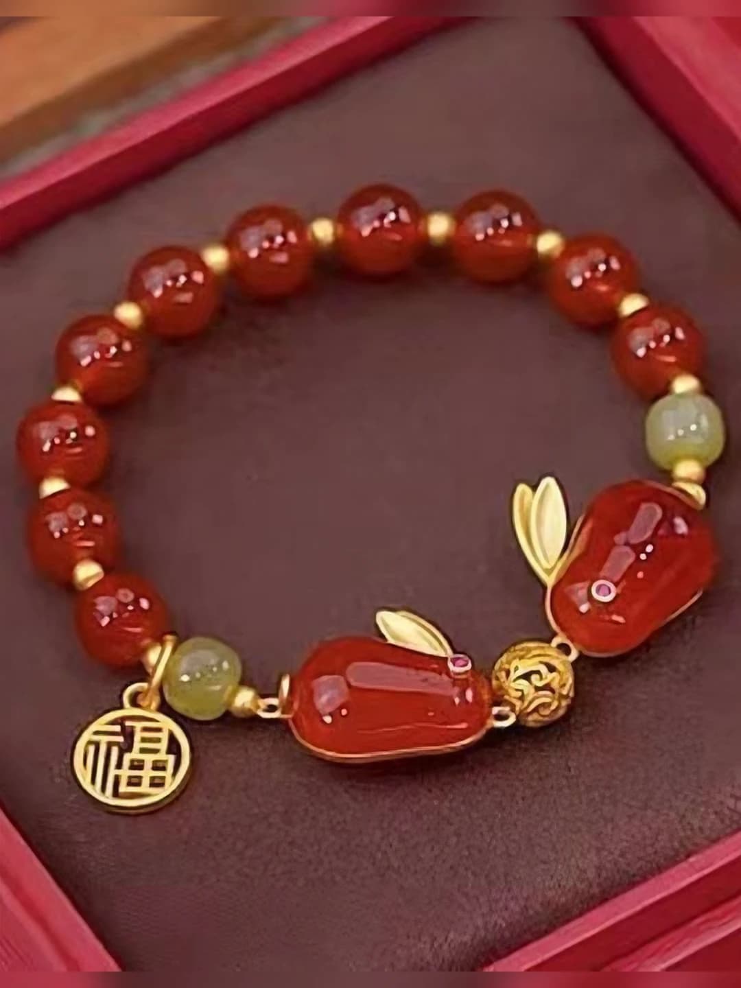 Double red rabbit bracelet