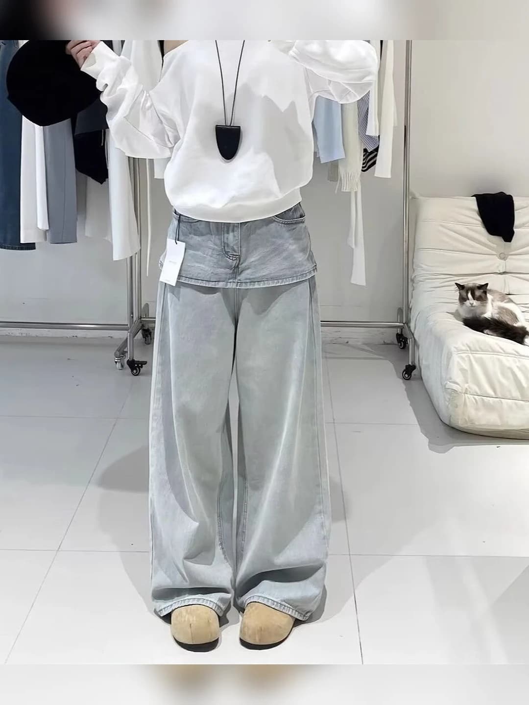 Women's wide and flared jeans, Korean style retro, high waist, loose fit straight cut, spring-autumn