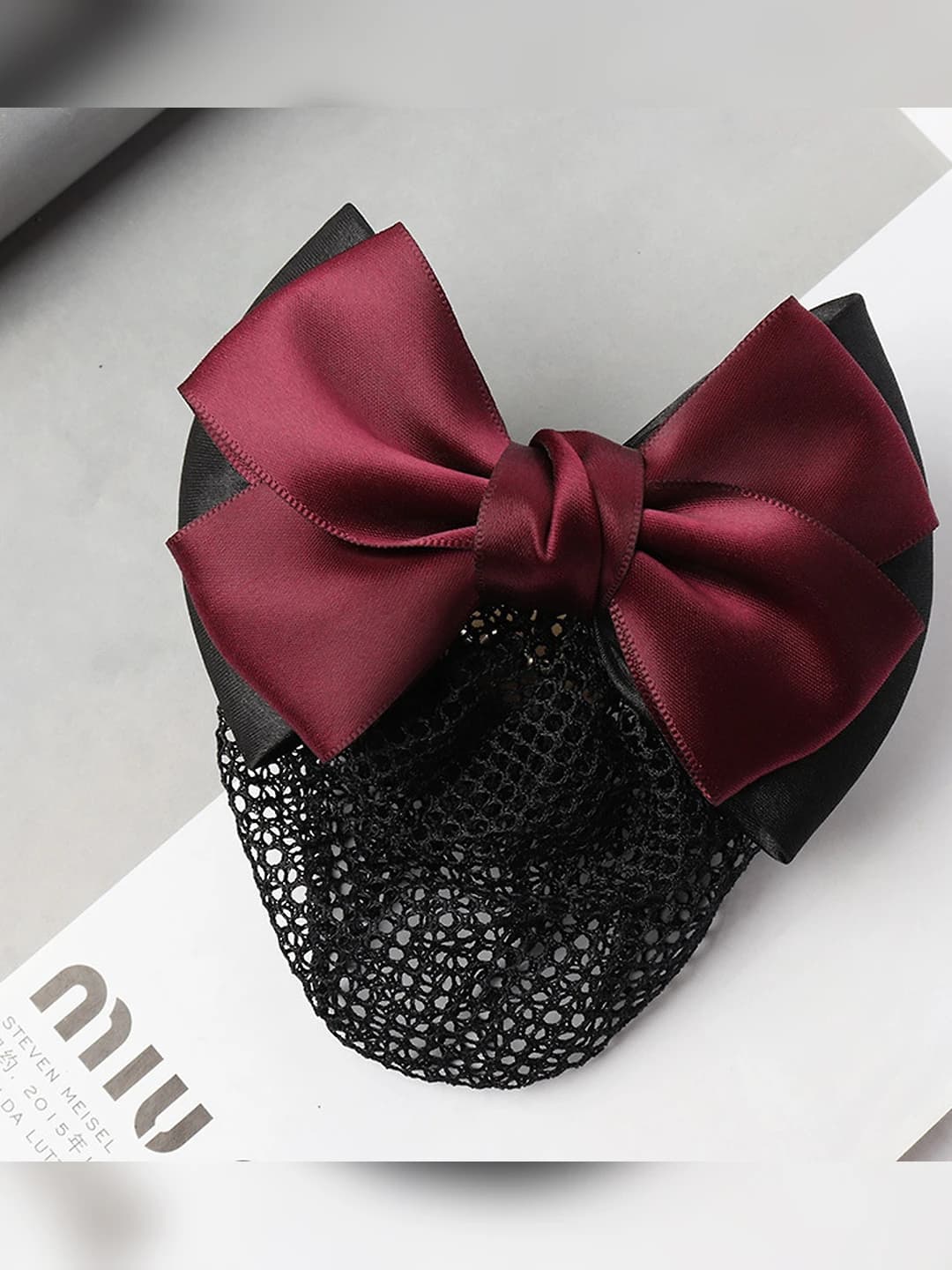 2-section, bow, burgundy, fine mesh