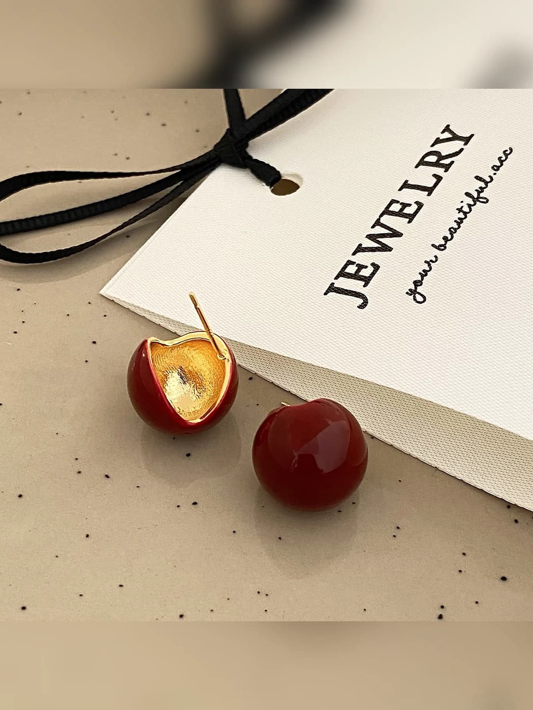 Wine red ball earrings A-31