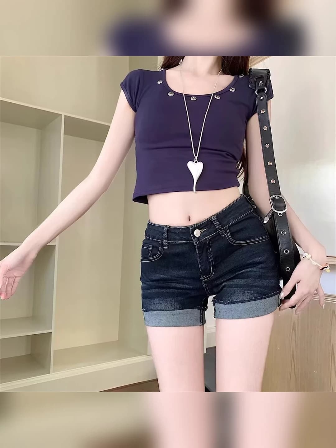 Women's 2026 summer thin denim shorts, stretch high waist, A-line, slimming, plus size, retro style