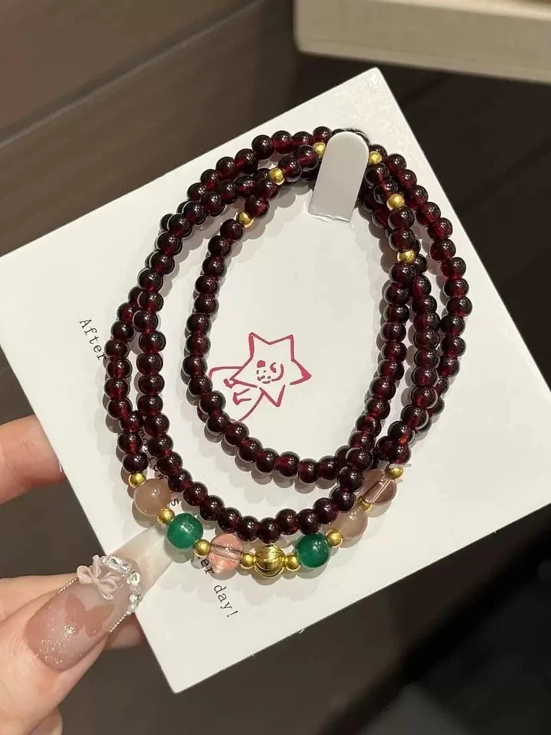 Triple layer garnet bracelet