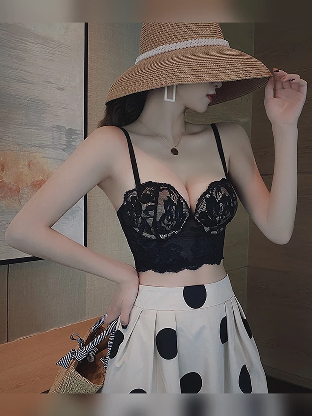 Women's lace bra and underwear set: for small bust, gathering, enlarging, lifting, anti-sagging, side breast collection, adjustable style