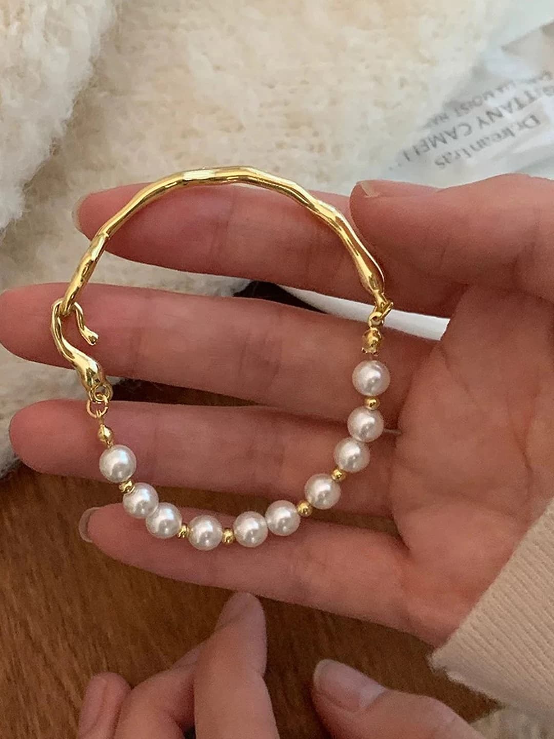 Gold pearl beaded bracelet