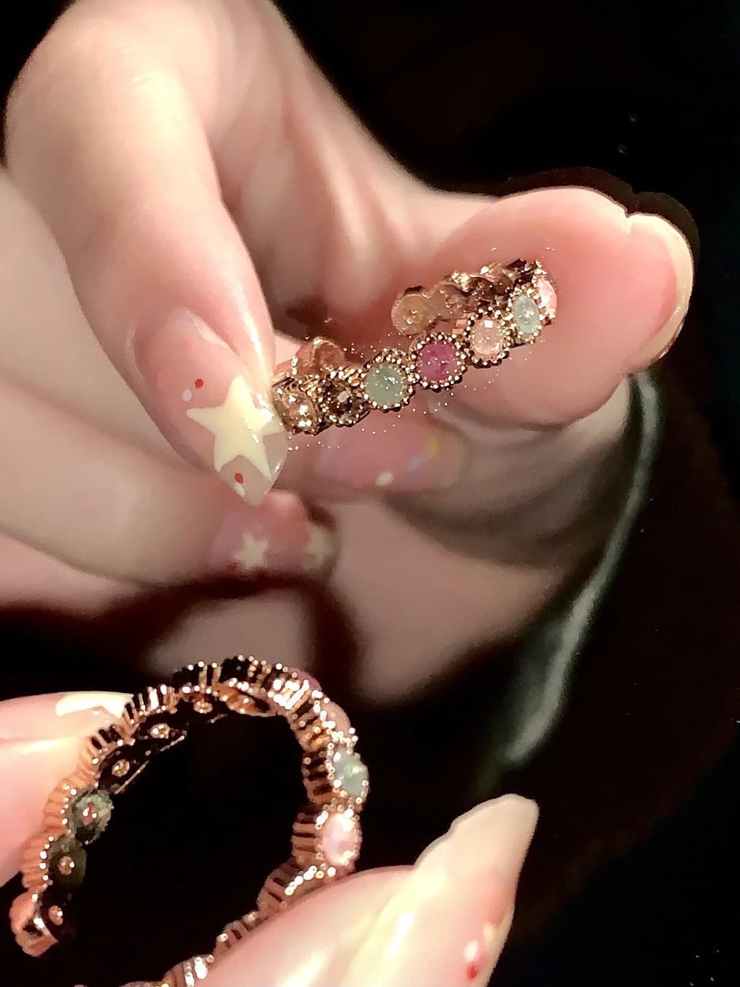 Women's open ring with colorful zircons, geometric shape, sweet style