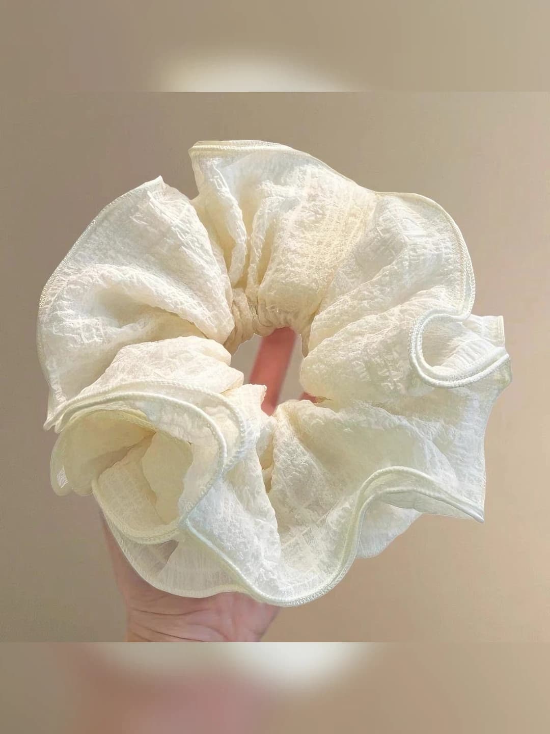 Off-white ruffled scrunchie