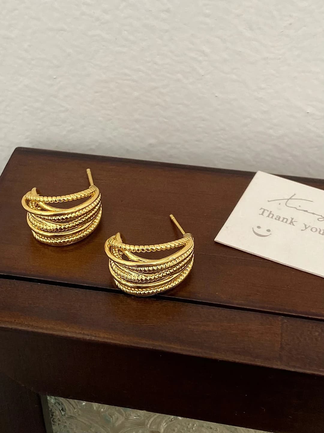 Gold C-shape earrings, gold plated