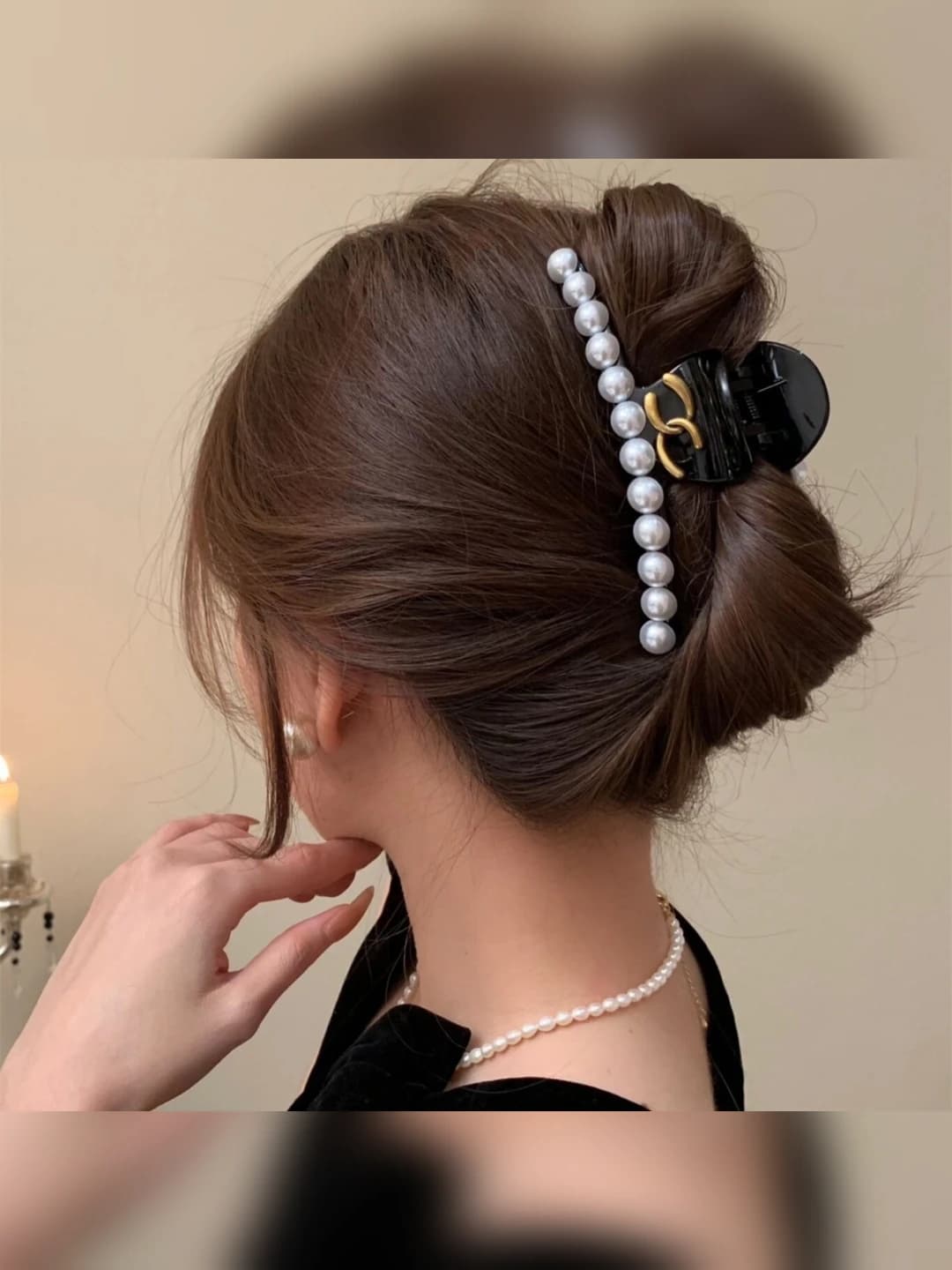 Women's Korean style acrylic hair clip with pearl design element, handmade