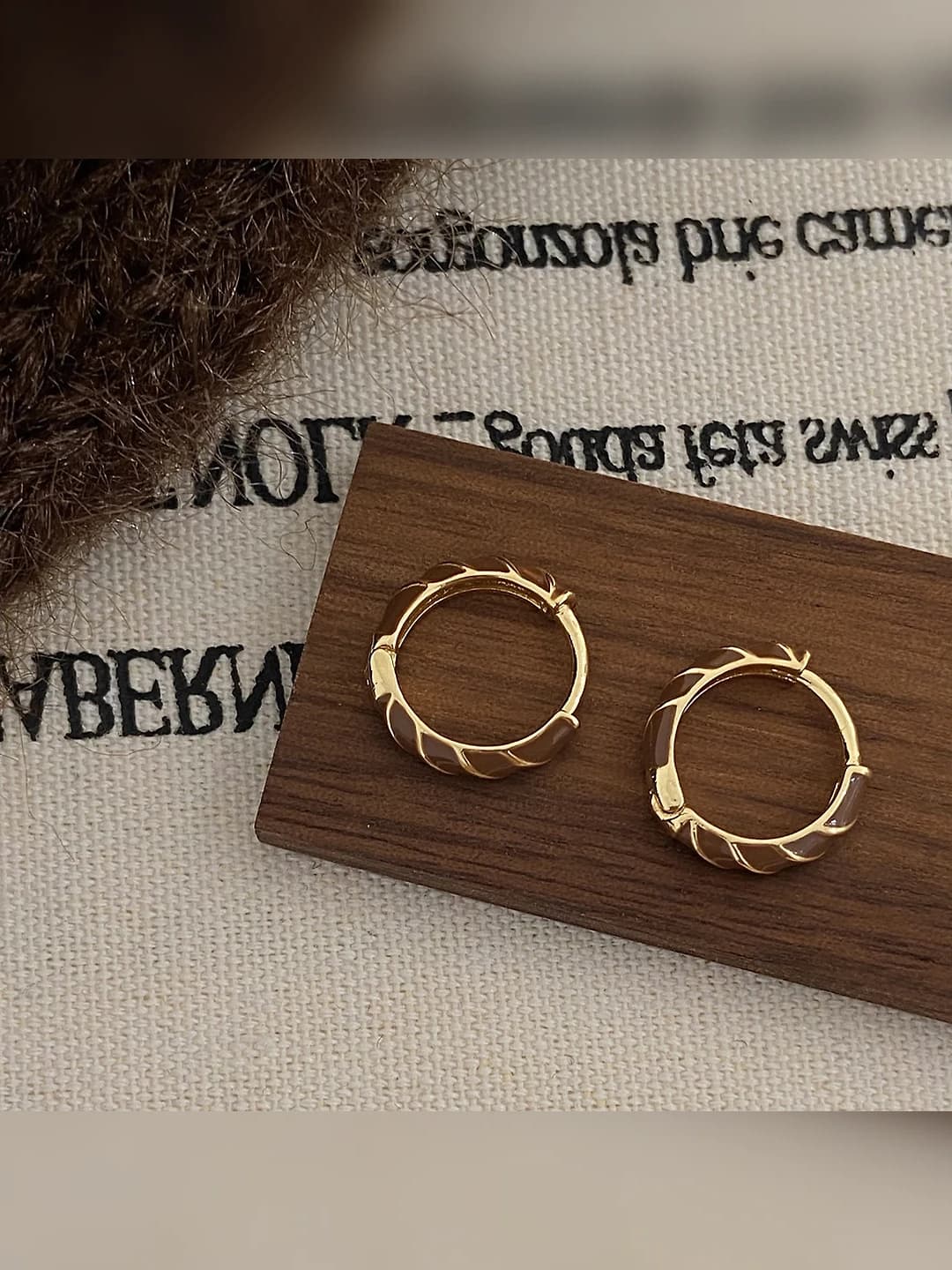 Coffee colour drop hoop earrings - gold plated
