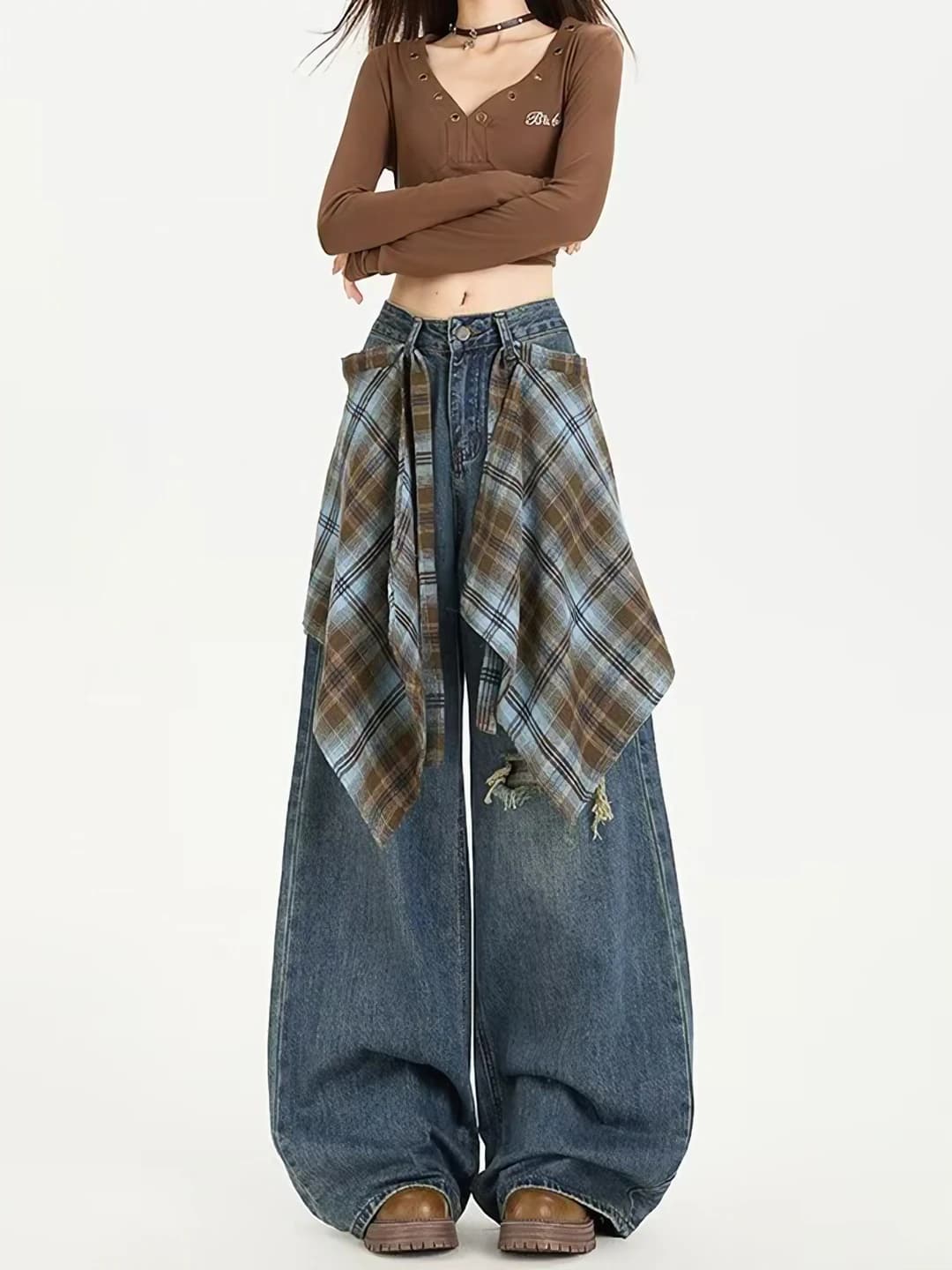 Women's wide and flared jeans in retro style, spring-autumn 2026, loose fit, high waist, trousers