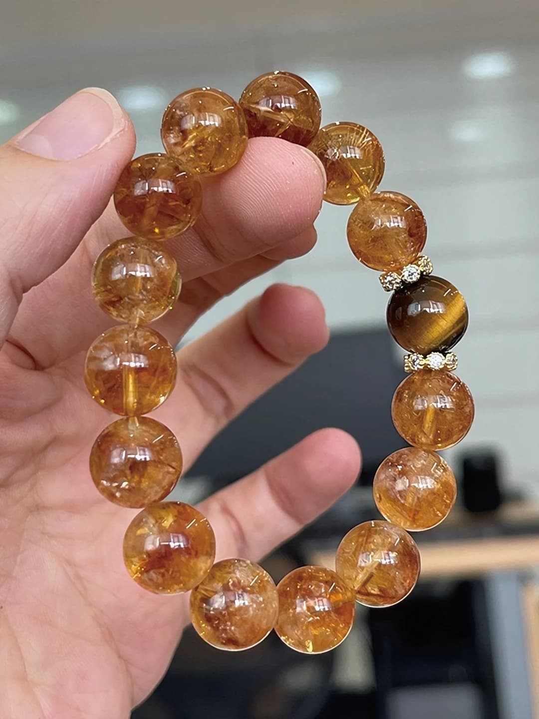 B variant Sariq turmalin Sher ko'zi chigatkasi 12mm