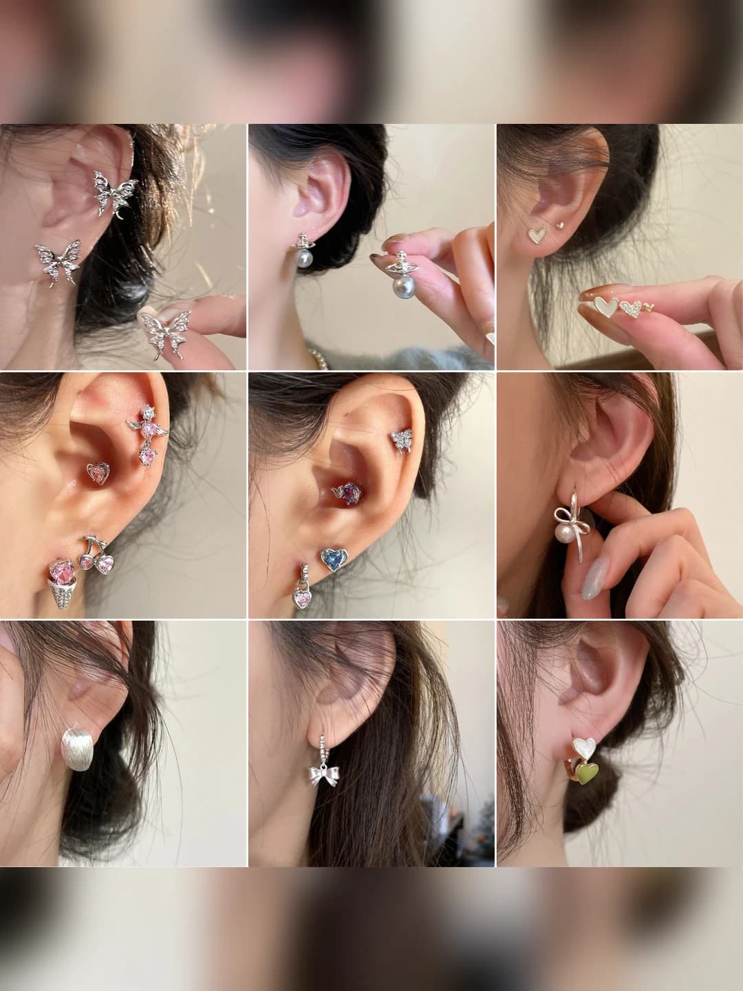 Women's S925 silver post earrings with rhinestones and pearls