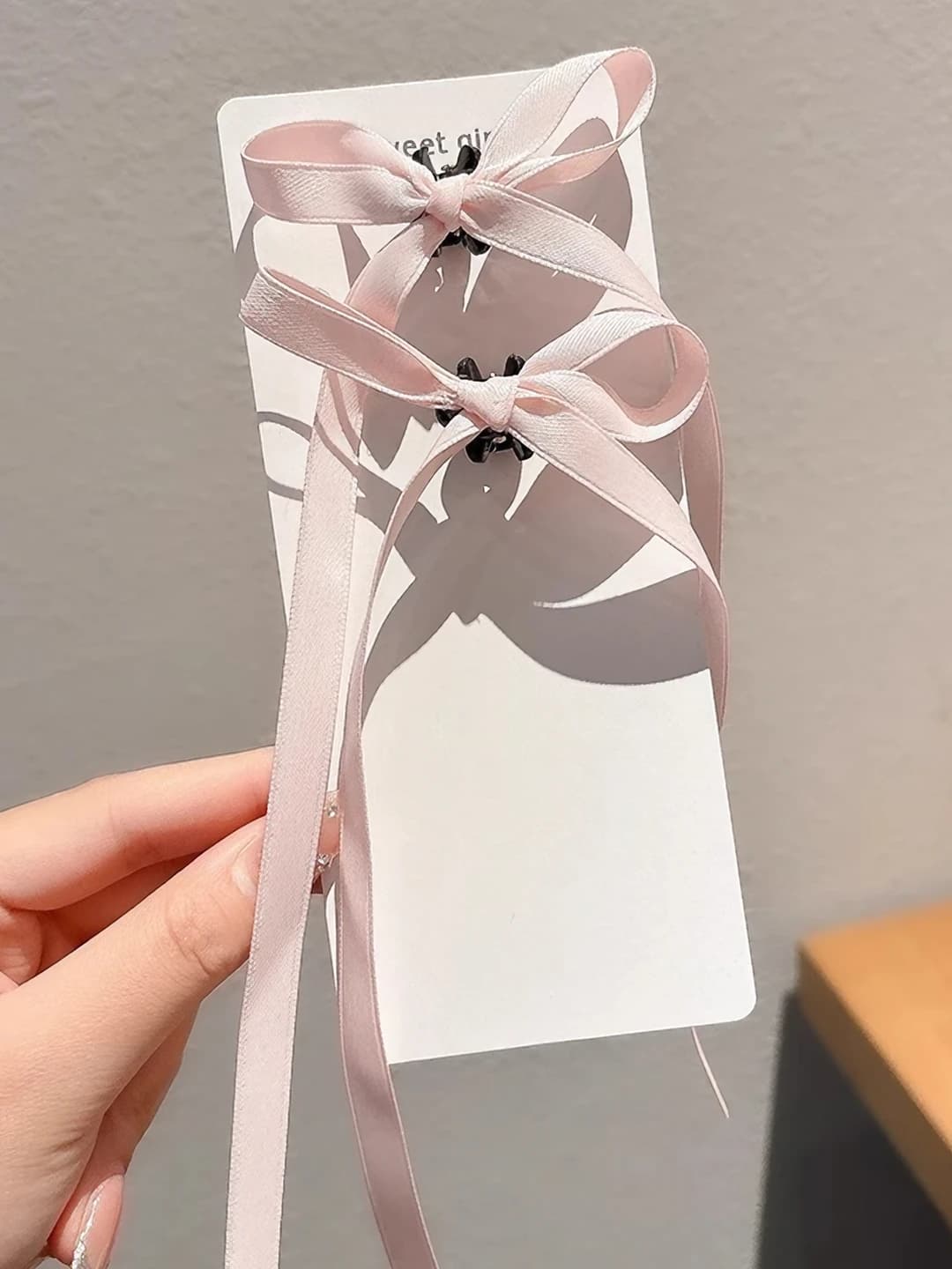 2# Pink bow ribbon clip, 1 pair