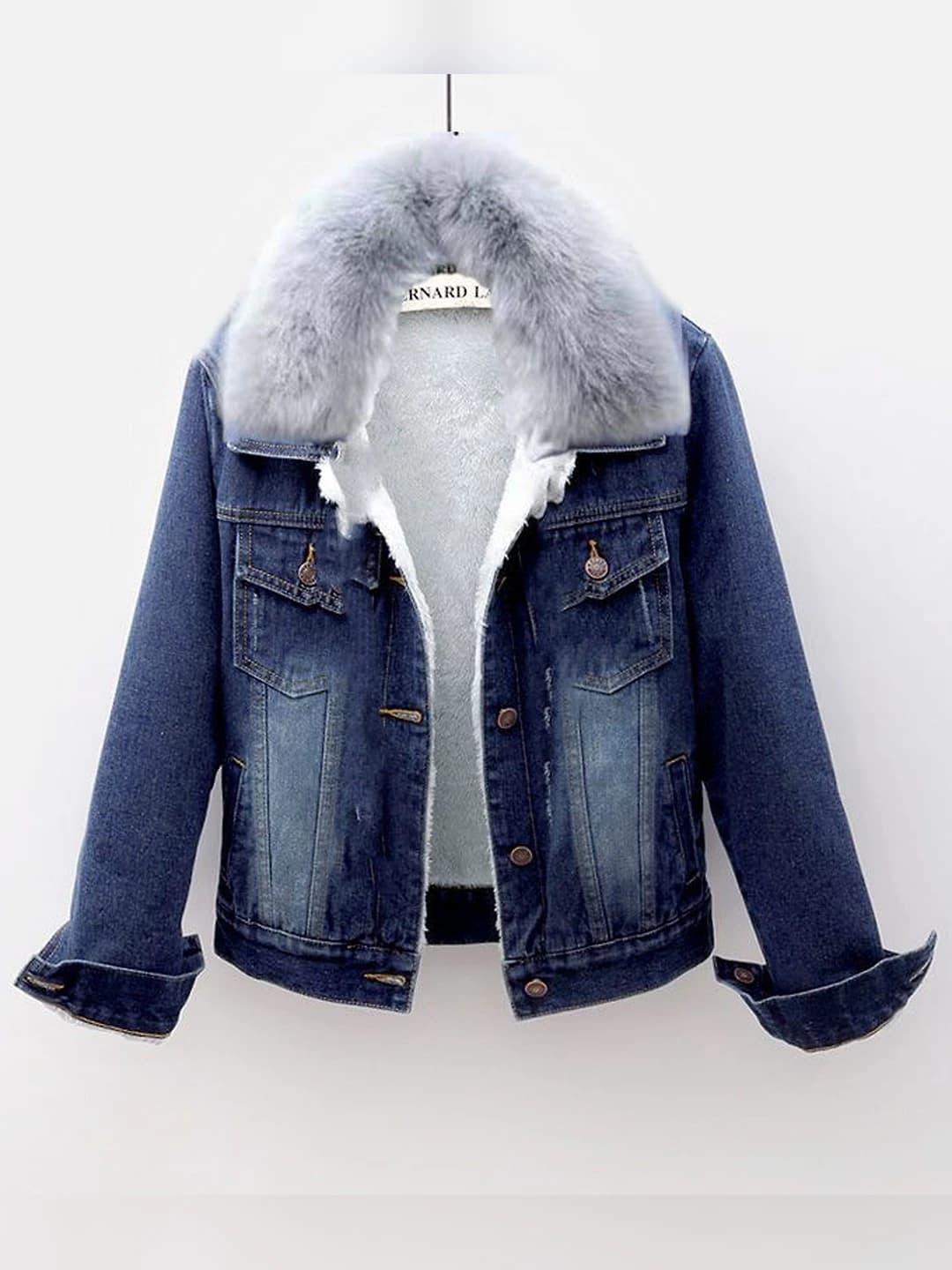 Dark blue, fur collar