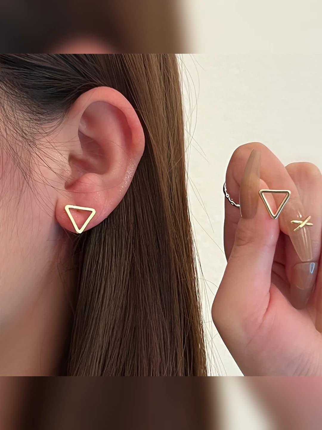 Women's small triangle stud earrings, Korean style, pure silver post, for fashion and work