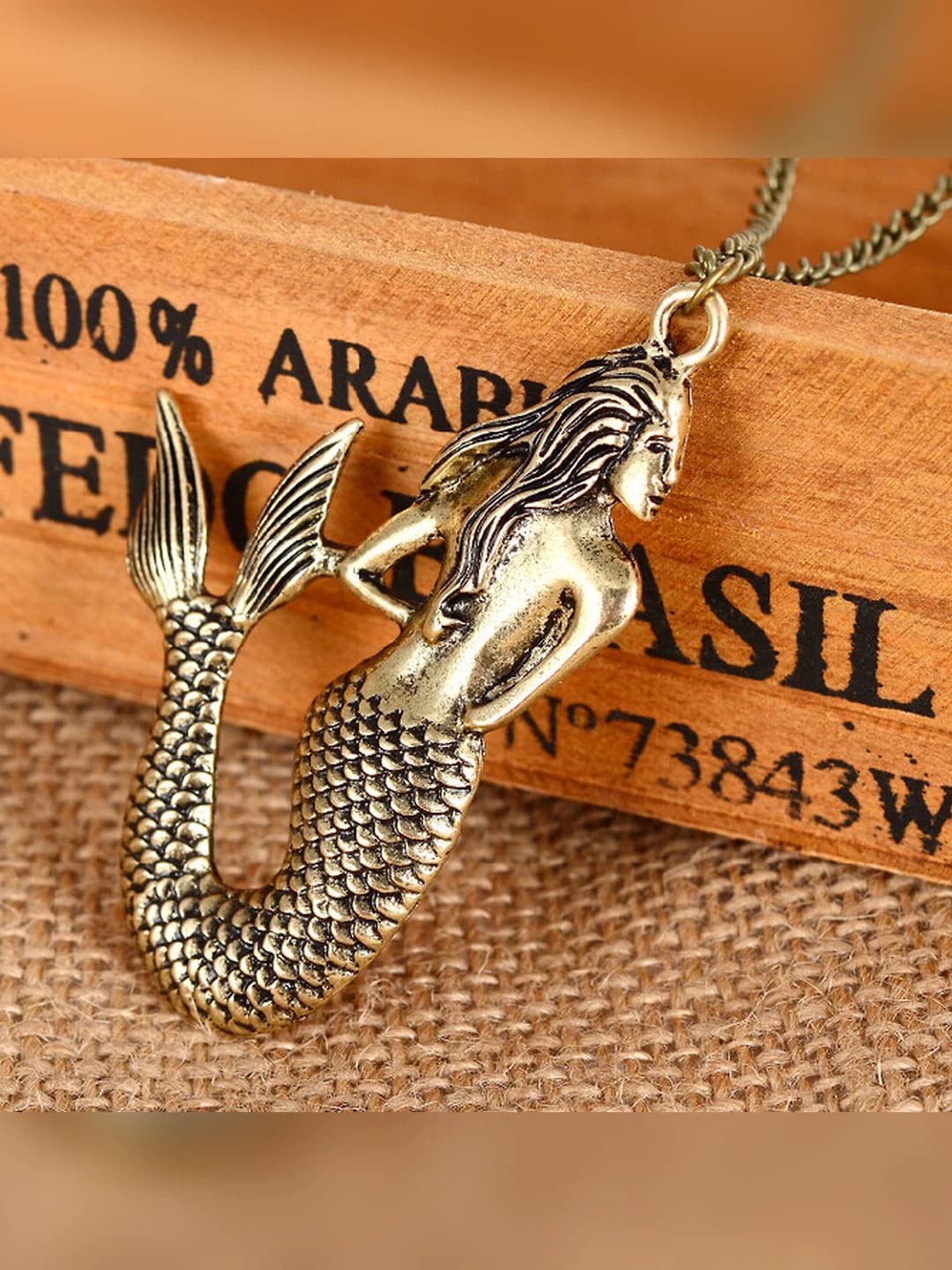Women's long sweater chain in retro style with mermaid pendant