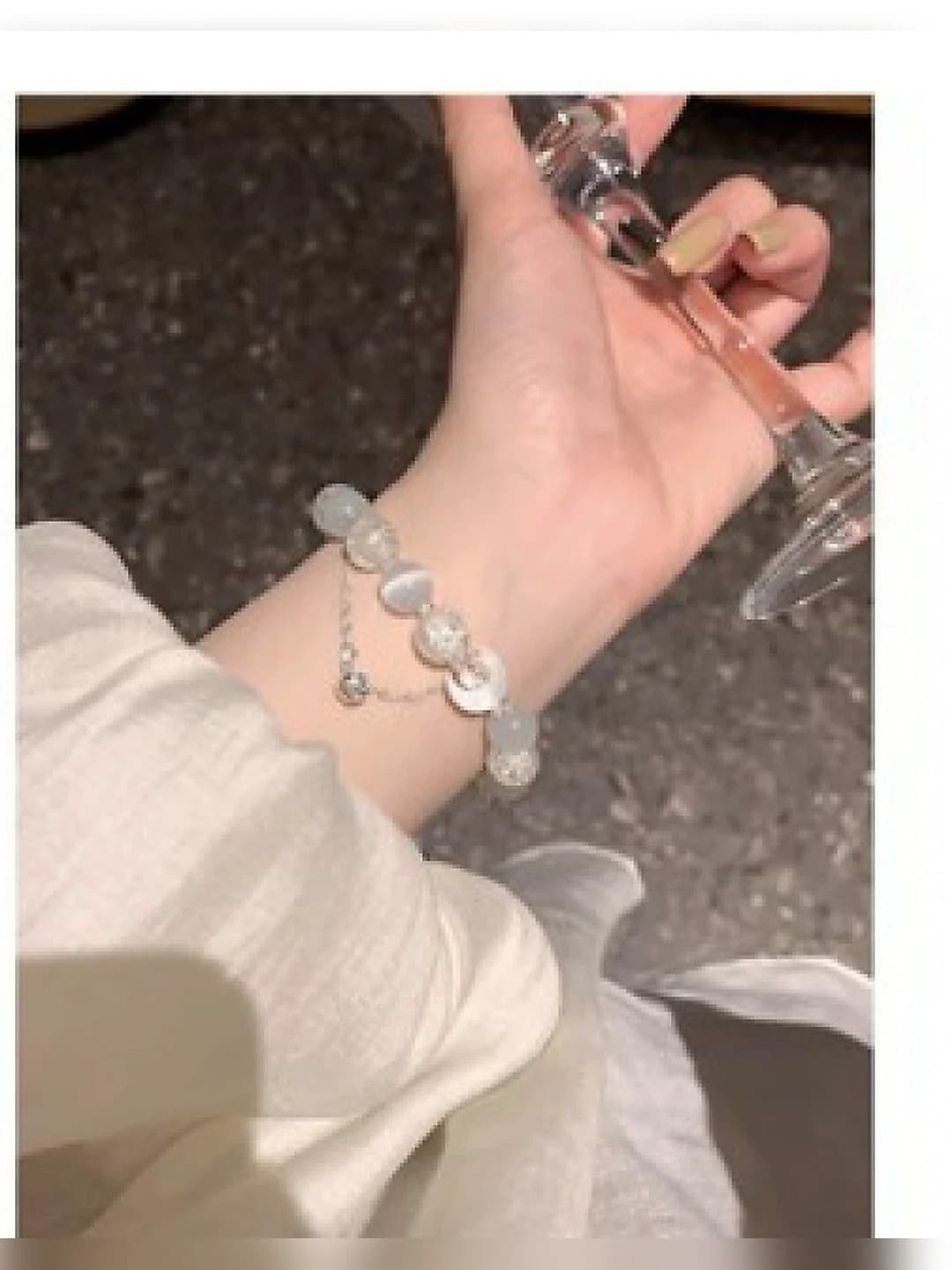 White beads moon bell bracelet