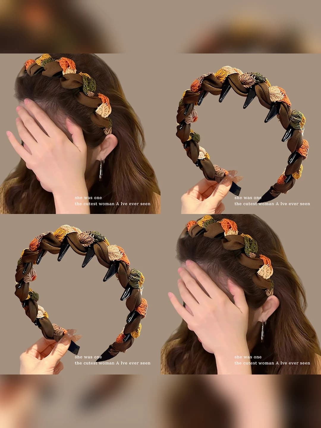 Non-slip toothed headband for women, coffee color, high volume, sweet style