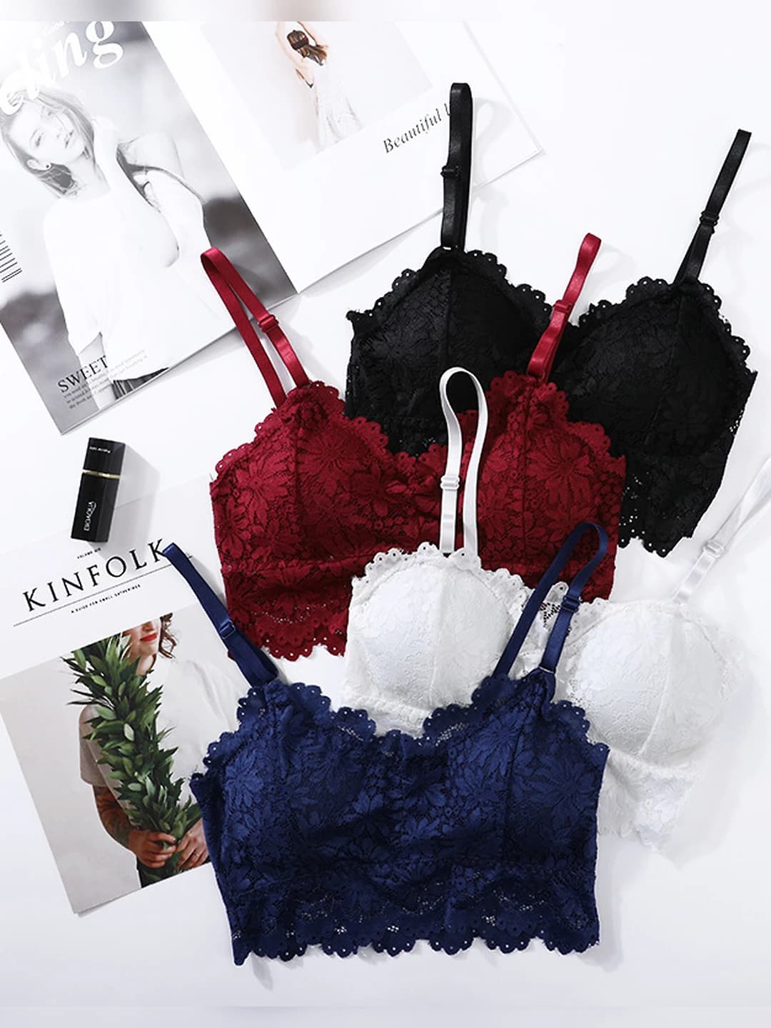 Women's lace bra, breathable, 3/4 cup, 90%-95% nylon