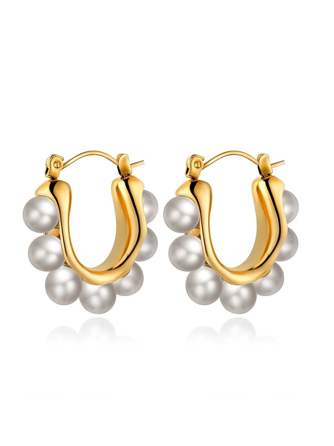 Ayollar uchun 18 karat oltin qoplamali titan po'latdan yasalgan yopiq shakldagi perla earringlar