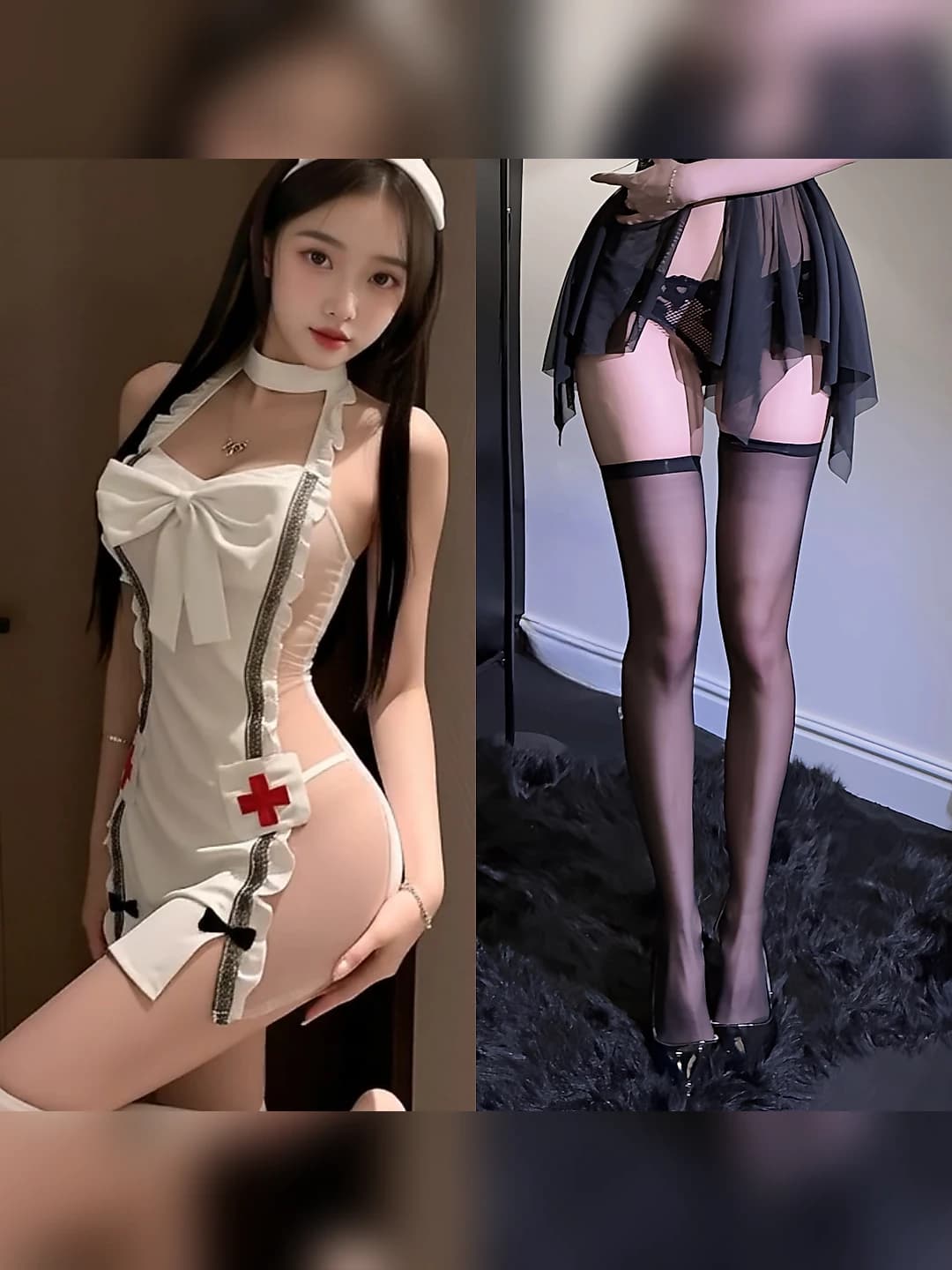 White + black stockings with narrow trim
