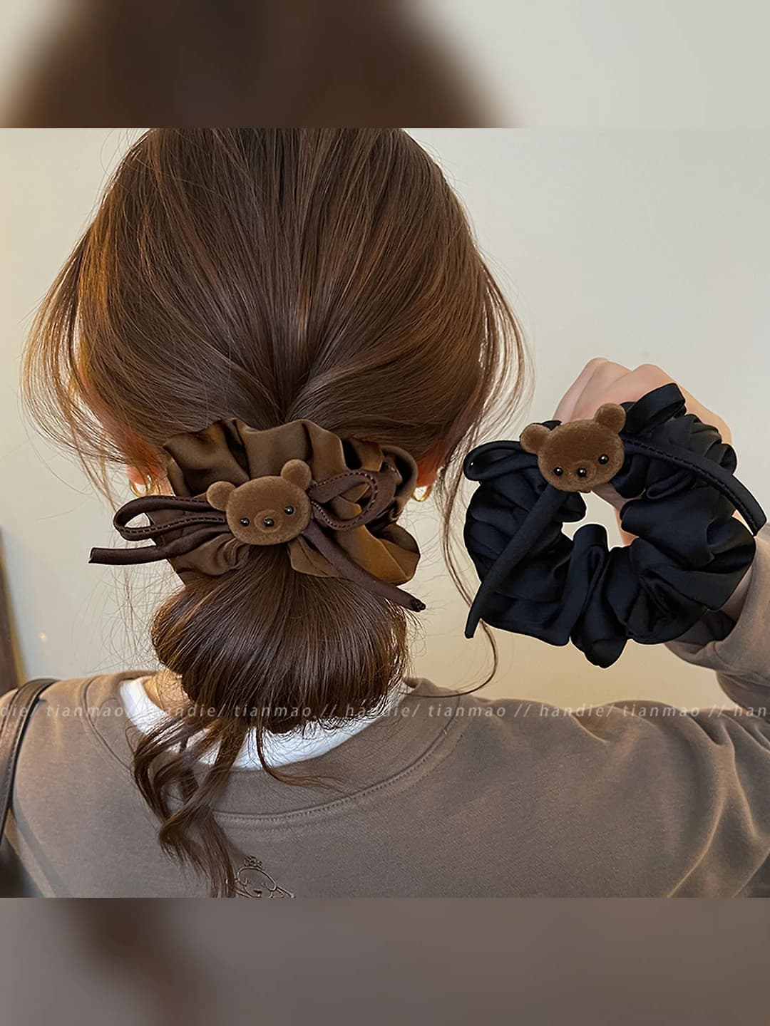 Women's hair ties in Korean style with bow and bear design