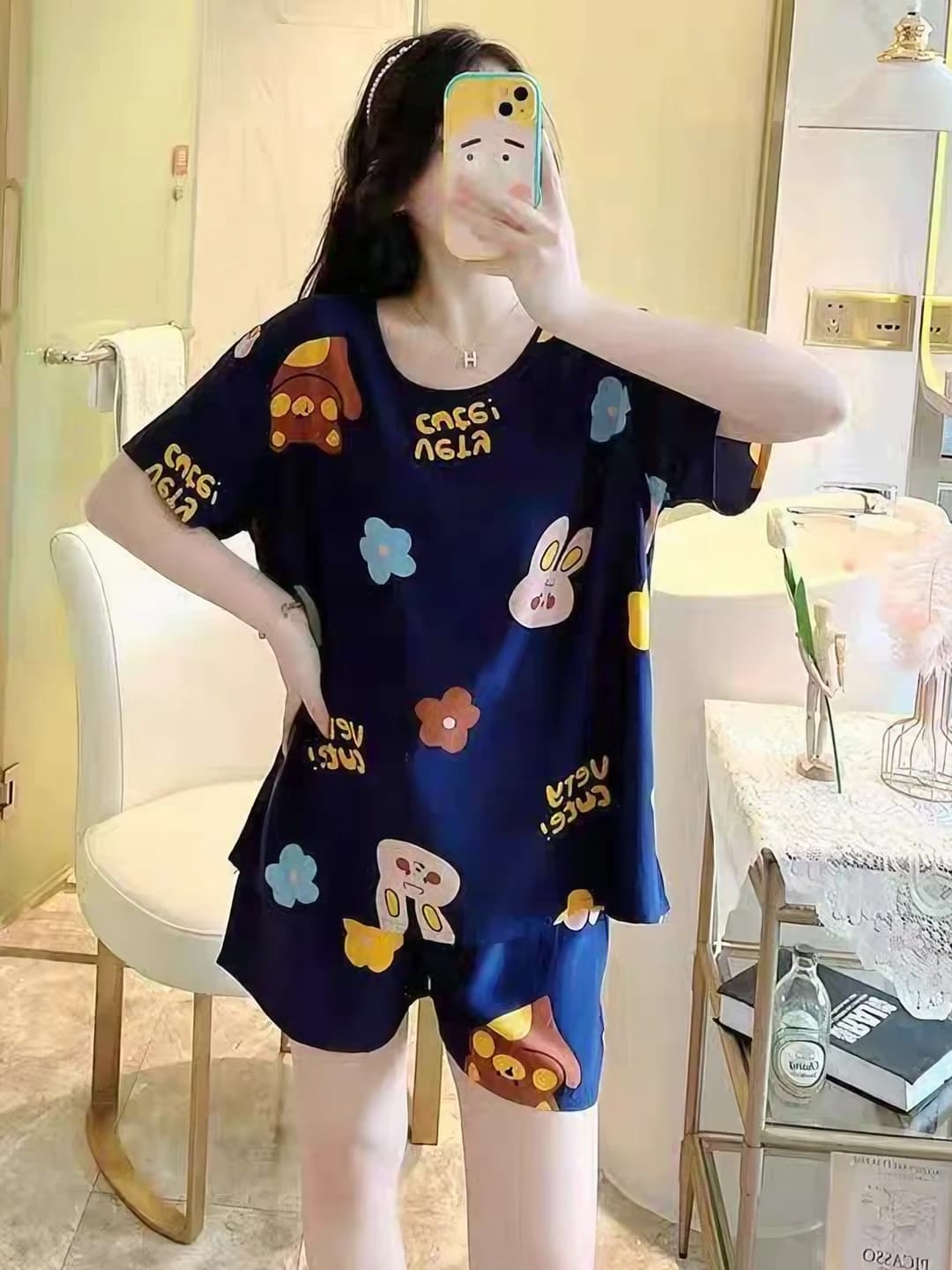 Ayollar uchun 2026 yozgi pijama to'plami: kalta yeng, shorti, yupqa, dumaloq yoqa, bo'sh (oversize), kundalik, havo o'tkazuvchan, elastik, issiq saqlaydigan, uy kiyimi