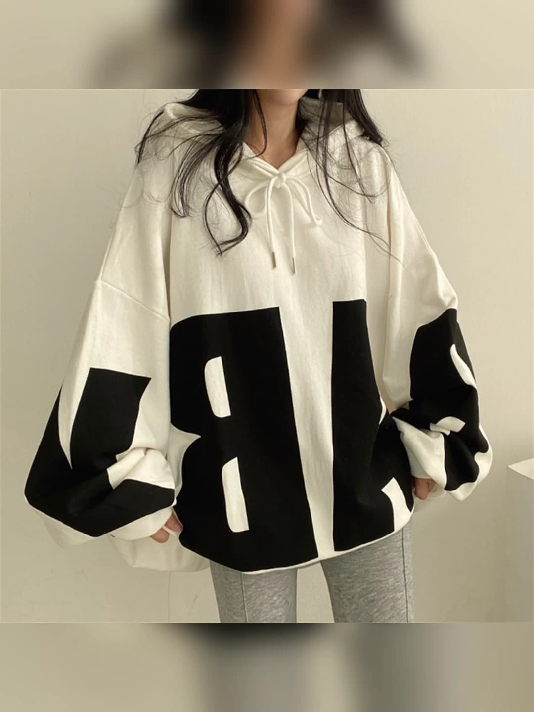 Women's cotton hoodie, loose fit, long sleeve, printed, fleece-lined, spring-autumn