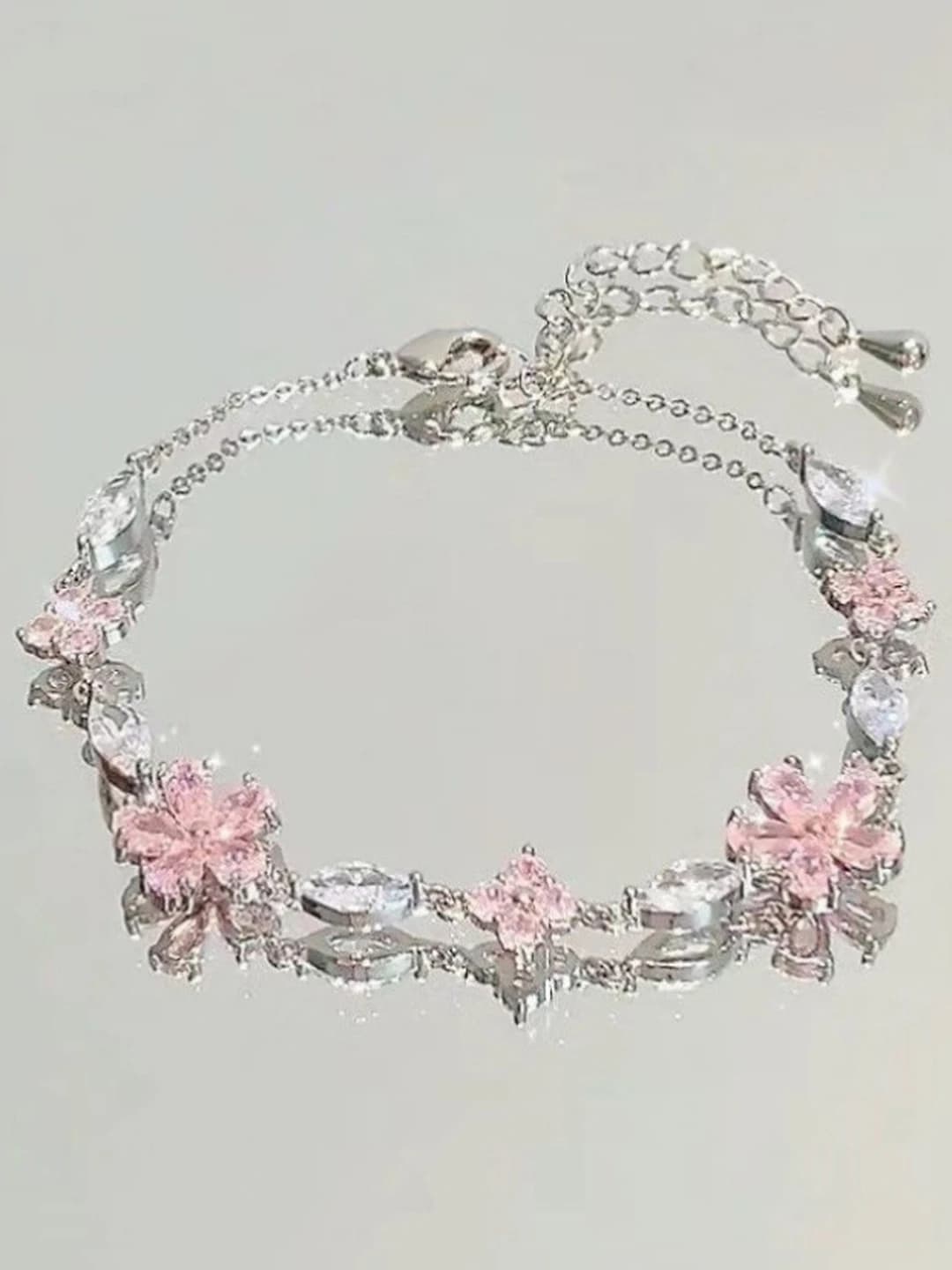 Women's bracelet with pink zircon, star shape, peanut design element, retro style, simple