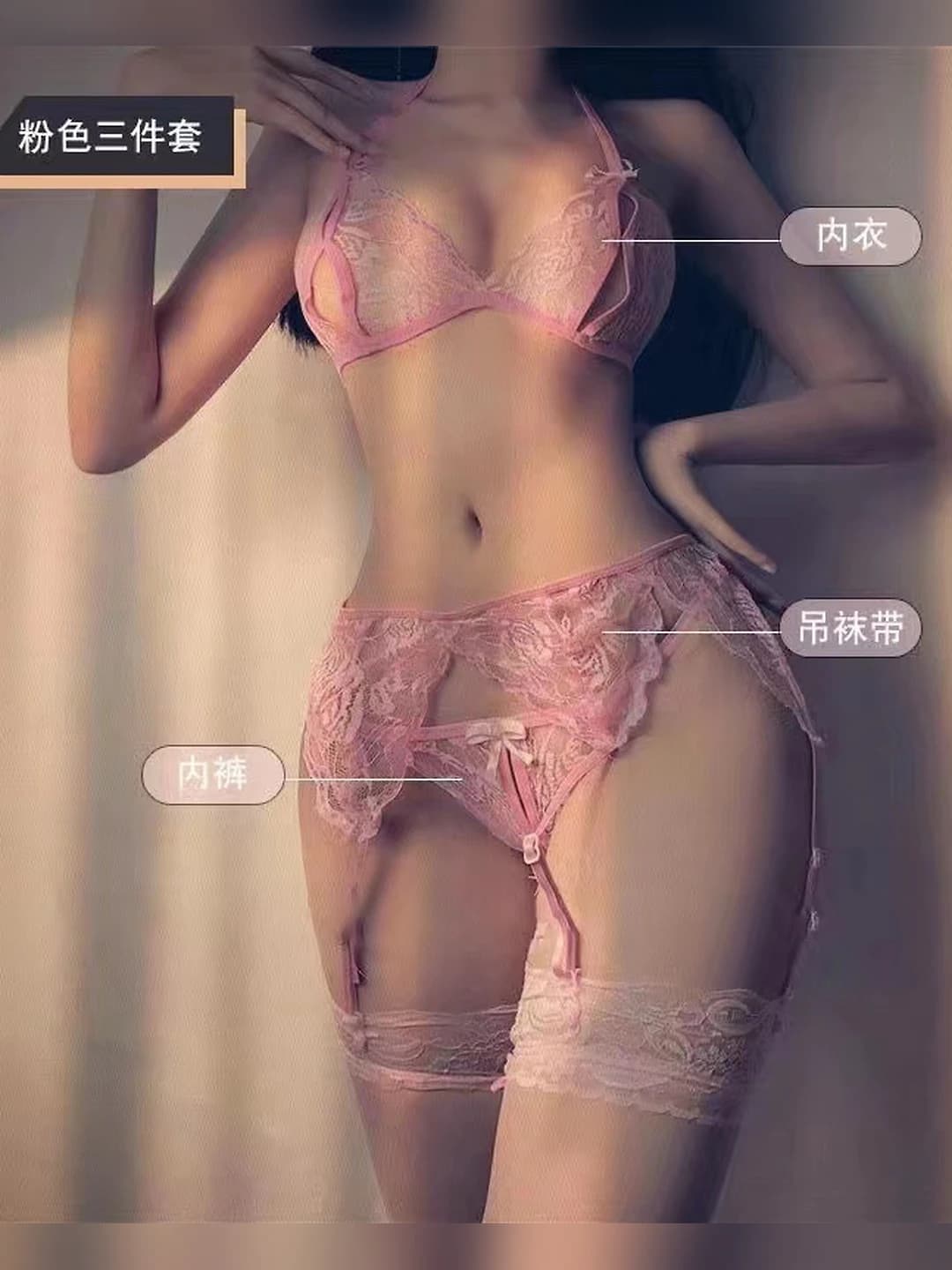 Pink: Top + Panties + Garters (no stockings)
