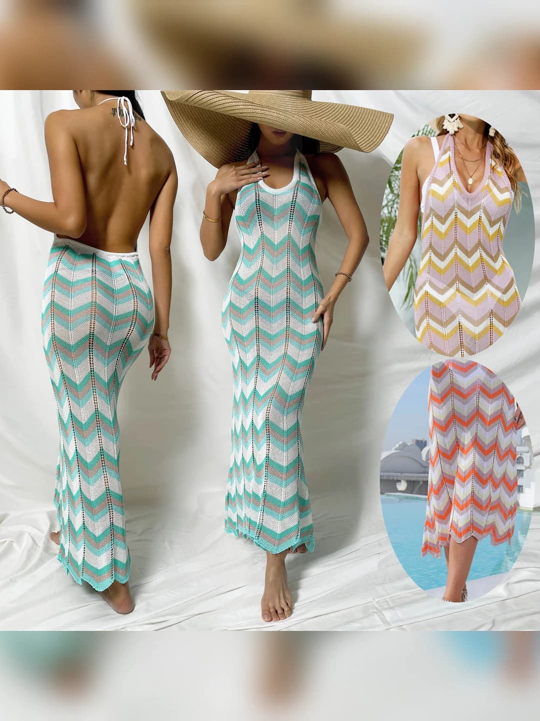 Women's beach dress: striped, large skirt, tie waist, 2026