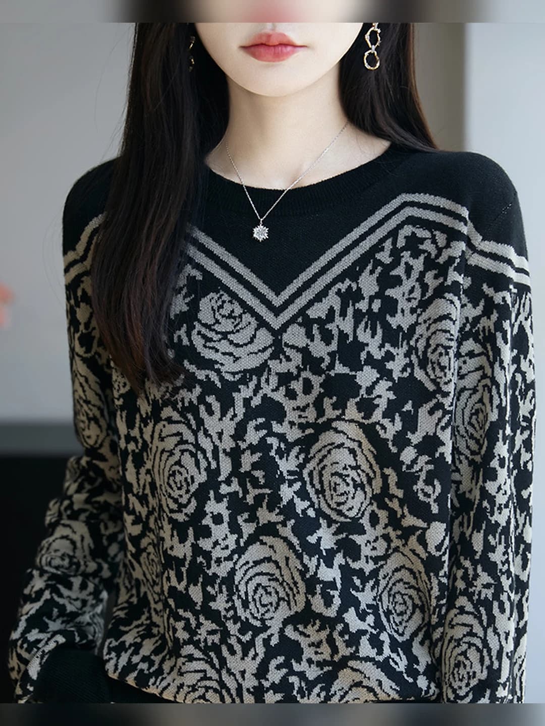 Ayollar uchun bahor-yoz mavsumi uchun junli trikotaj sviter, dumaloq yoqa, uzun yeng, bir rangli, qizlar uslubidagi pullover