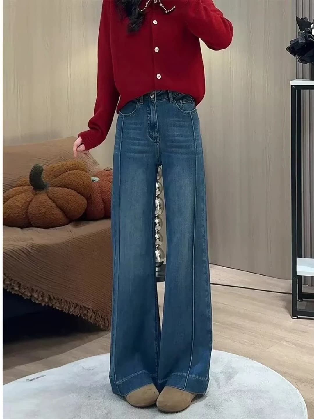 Women's retro wide and flared jeans, spring 2026, plus size, petite, loose fit, slimming, trousers