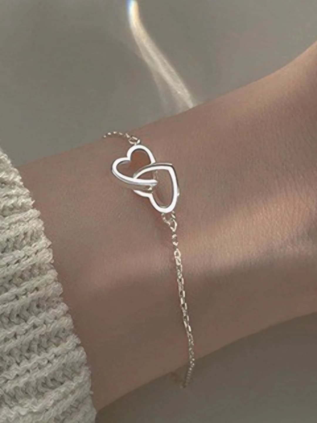 Double heart silver bracelet