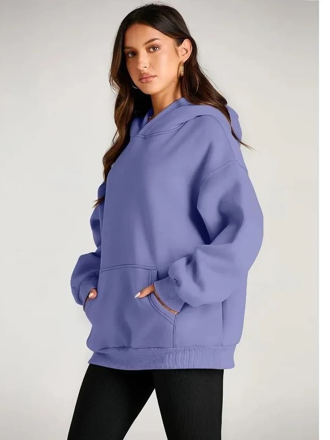 Women's autumn pullover hoodie, loose fit, long sleeve, solid colour, sports sweatshirt