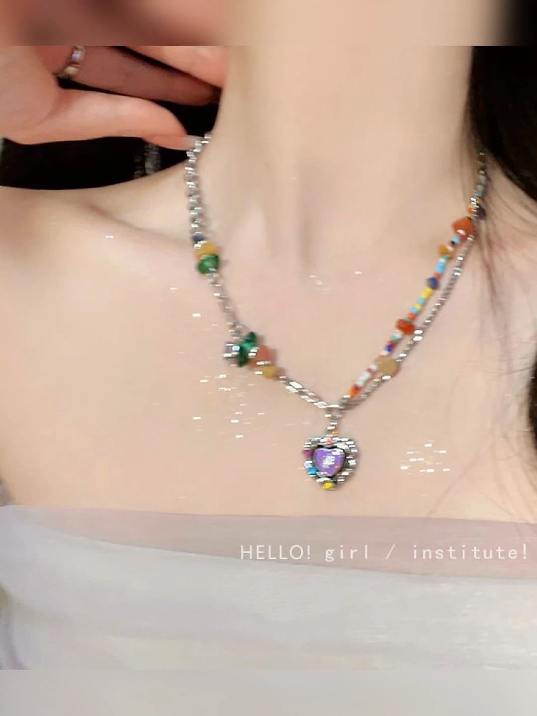 Rainbow stone heart bracelet