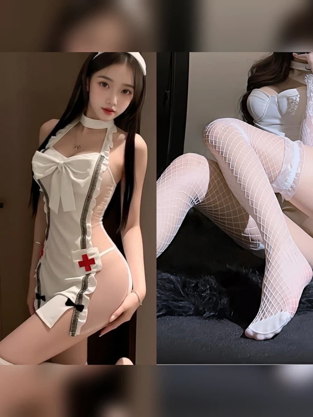 White + white 3D fishnet stockings