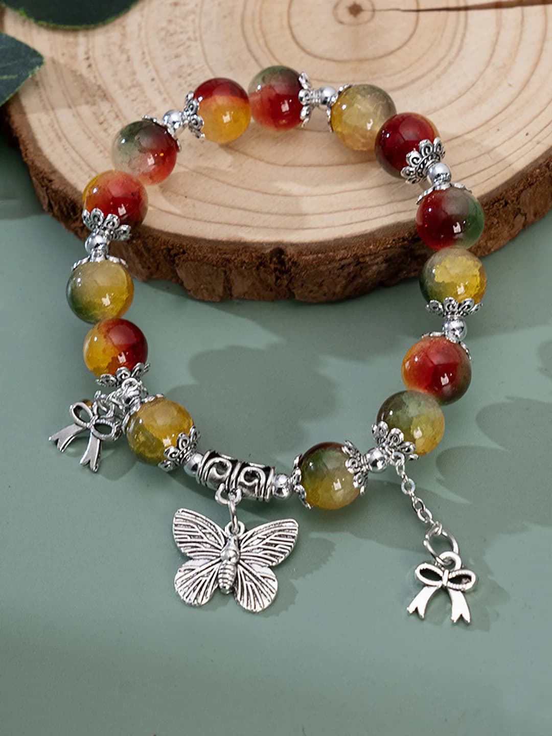 Green jade butterfly tassel bracelet