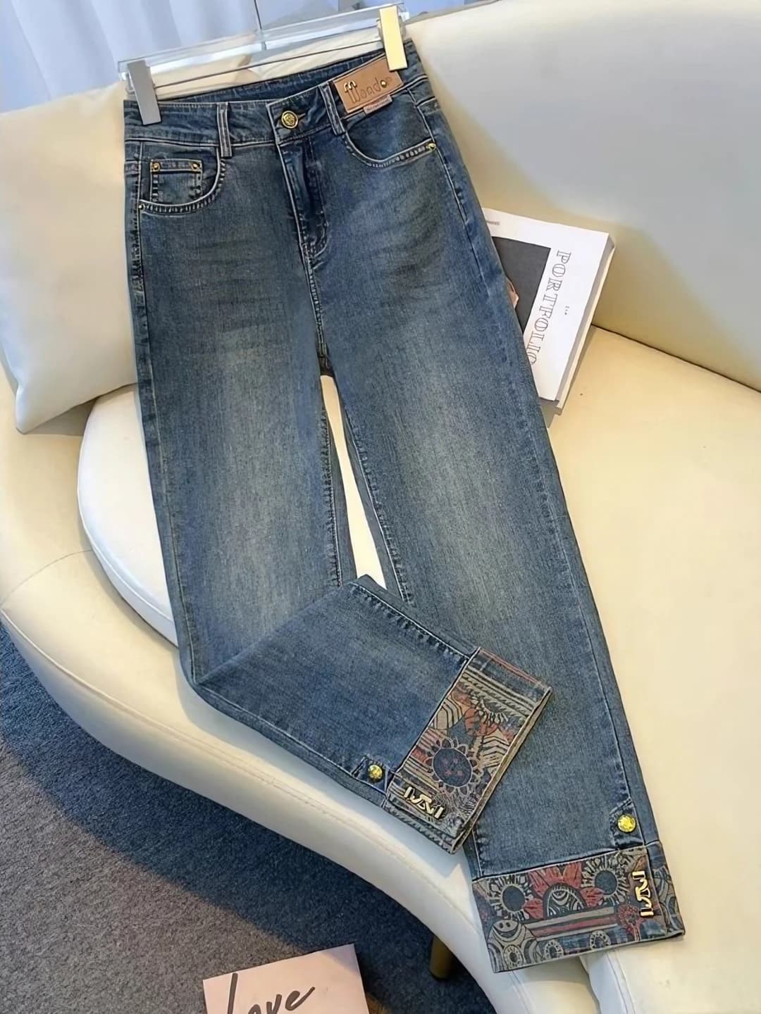 Women's straight jeans, spring 2026, high waist, ankle-length trousers, loose fit, cotton 70% exclusive-80% inclusive, casual