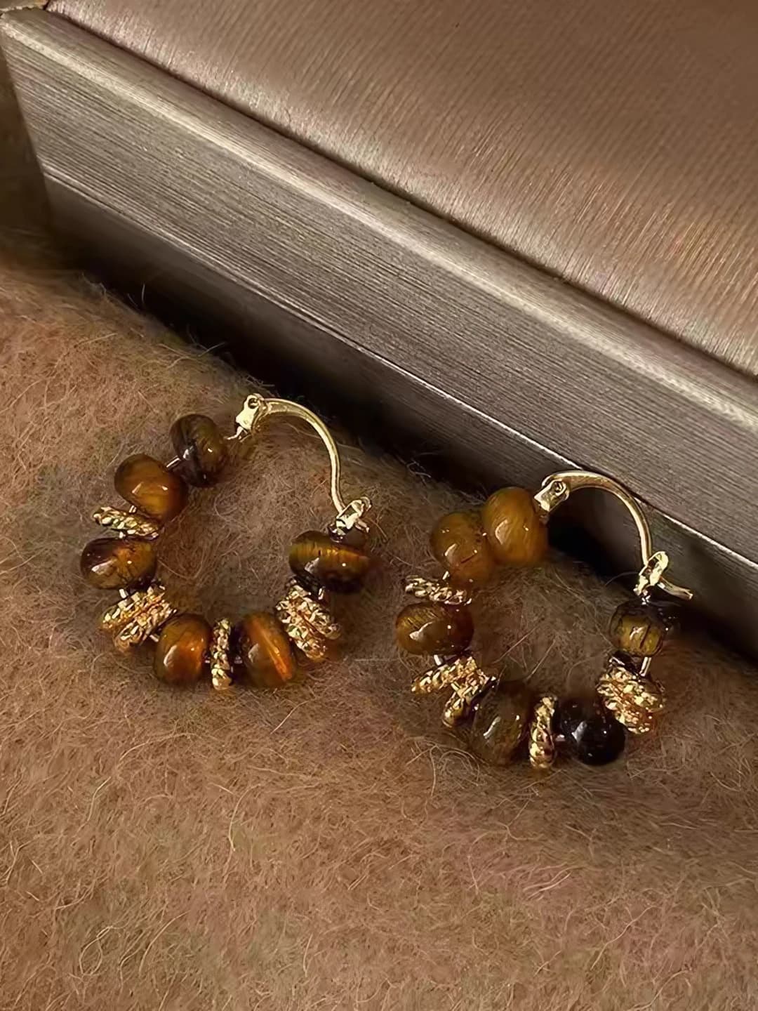 29# Tiger eye ear clips