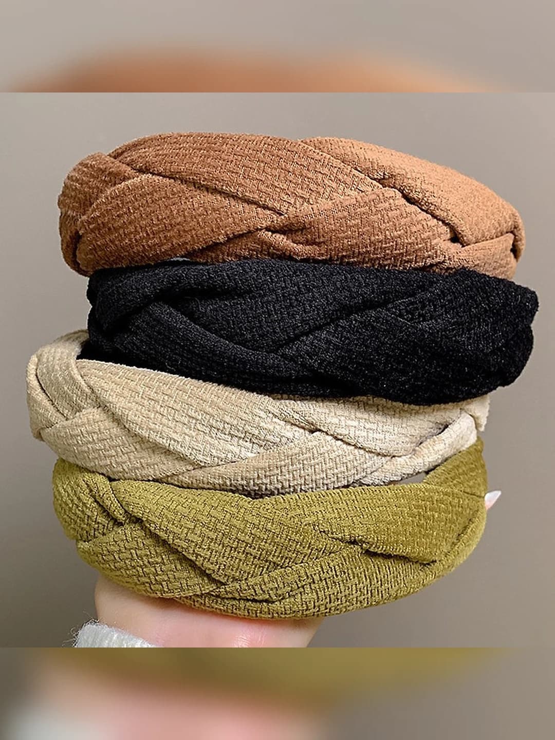 Women's autumn-winter cable knit fabric headband, retro style, high volume
