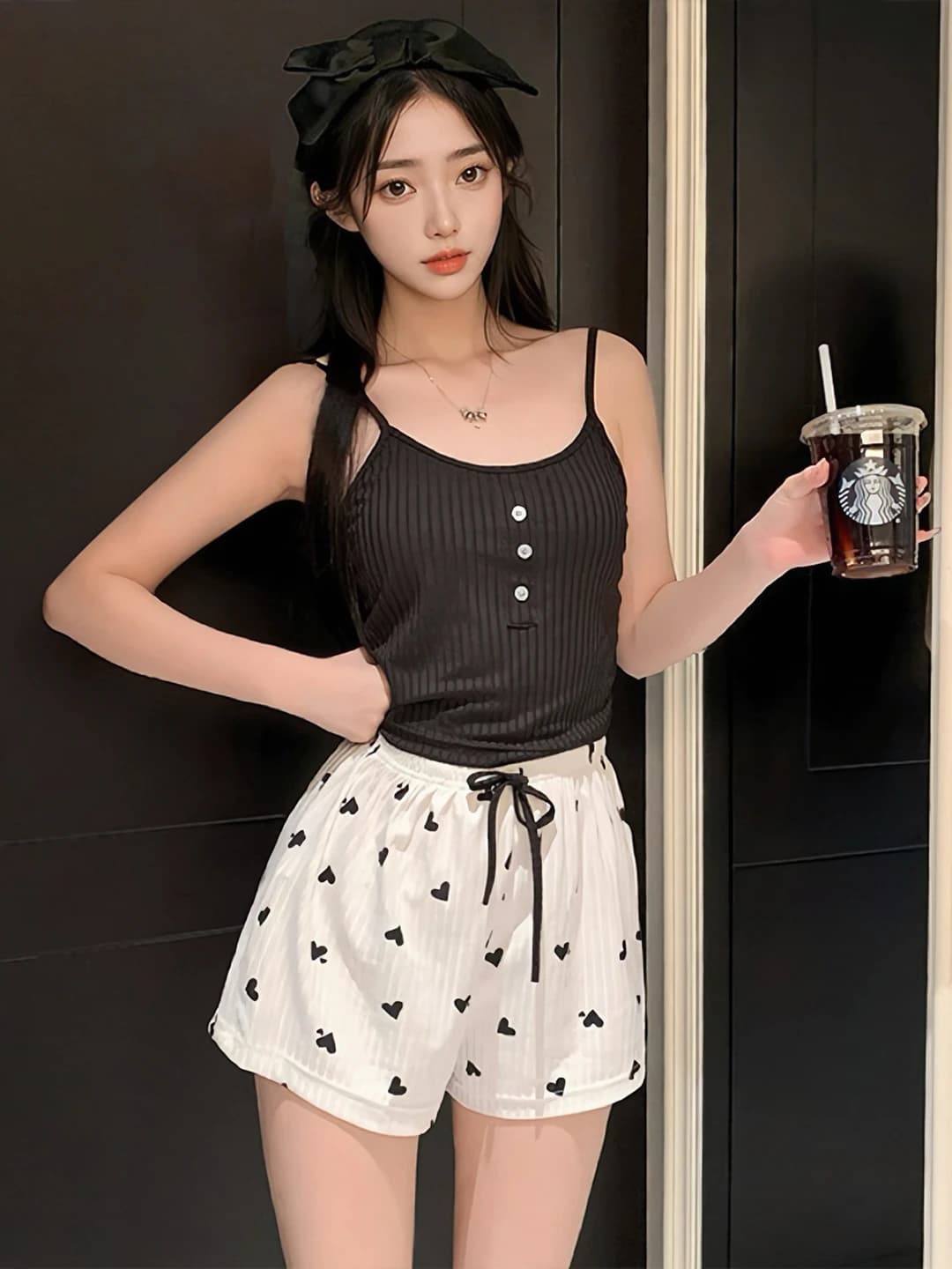 Women's home set: sleeveless camisole top and shorts, polyester, all-season