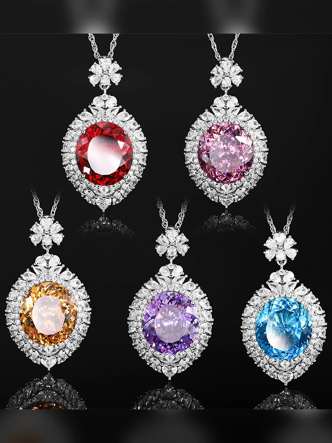 Women's 2026 simple style geometric gold-plated bronze pendant with diamond inlays and oval stone, light luxury