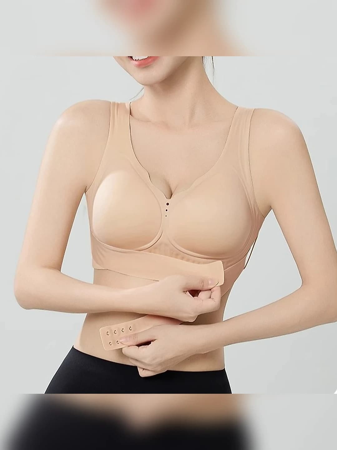 Women's corrective top and bustier: tank top style, seamless, push-up, side breast gathering, 3/4 cup, front closure, sports style underwear